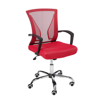 Scaun de birou office cu spatar mesh, manere plastic si baza din otel cromat EVOffice - rosu