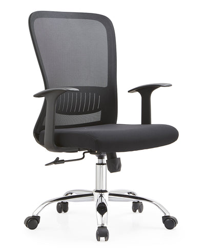 Scaun de birou office cu spatar mesh, suport lombar, manere plastic si baza din otel cromat EVOffice - negru