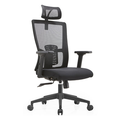 Scaun de birou office cu spatar mesh, tetiera reglabila pe inaltime, maner si baza din plastic EVOffice - negru