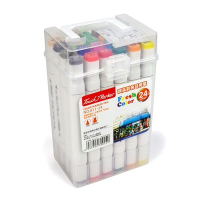 Set 24 carioci profesionale cu 2 capete, in cutie plastic EVOffice