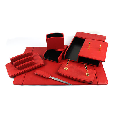 Set birou 8 piese imitatie piele rosu EVOffice