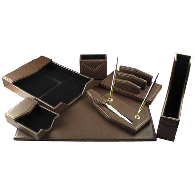 Set birou 8 piese imitatie piele maro EVOffice