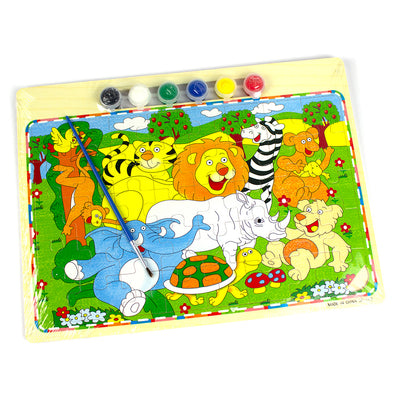 Set de colorat, puzzle din lemn  30*22.5cm, 40 de piese, 6 culori borcan si pensula