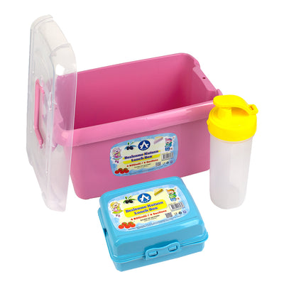 Set plastic mancare, cutie sandwich 4 compartimente si sticla apa 400 ml ARK