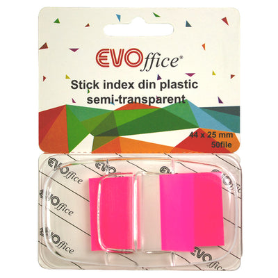 Stick index plastic cu dispencer 43.2*25.4mm, rosu neon 50file EVOffice