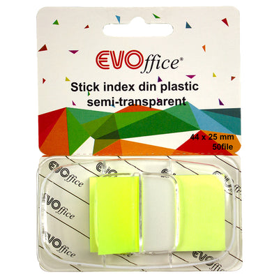 Stick index plastic cu dispencer 43.2*25.4mm, galben neon 50file EVOffice-galben