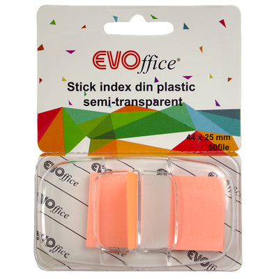 Stick index plastic cu dispencer 43.2*25.4mm, portocaliu neon 50file EVOffice portocaliu