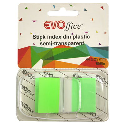 Stick index plastic cu dispencer 43.2*25.4mm, verde neon 50file EVOffice verde