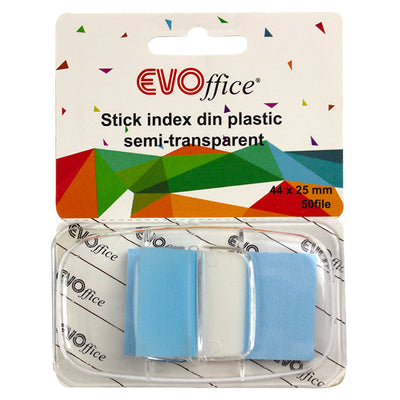 Stick index plastic cu dispencer 43.2*25.4mm, albastru neon 50file EVOffice albastru