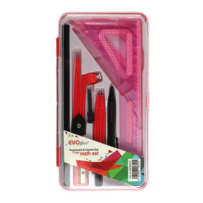 Trusa geometrie 11 piese, cutie plastic rosu EVOffice
