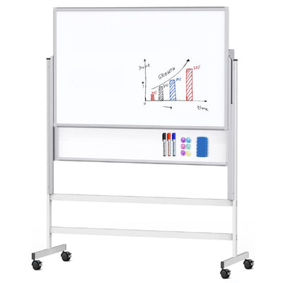 Whiteboard magnetic, doua table culisante cu 2 fete, rama aluminiu si suport mobil 76*120 cm EVOffice